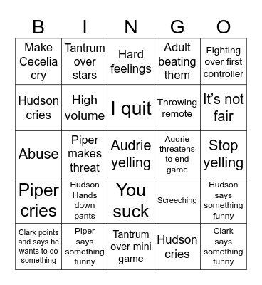 Kid Bingo Card