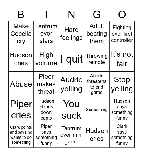 Kid Bingo Card