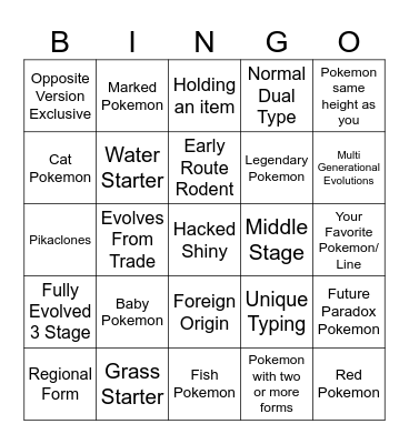 Pokemon Scalet and Violet Wonder Trade Bingo Card