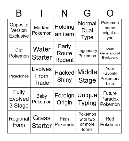 Pokemon Scalet and Violet Wonder Trade Bingo Card