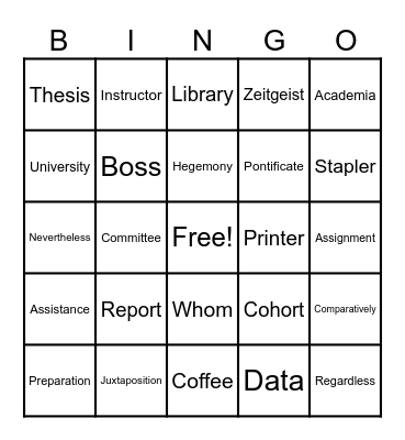 Academic English Bingo Card