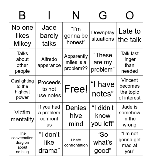 Jade KDC Bingo Card