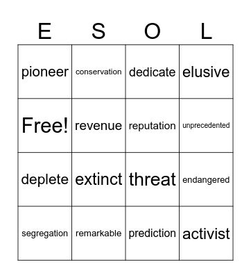 Academic Vocabulary Bingo Card