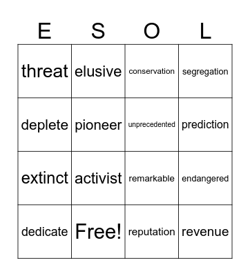 Academic Vocabulary Bingo Card