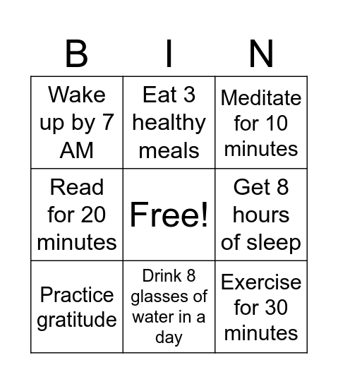 Habit Tracker Bingo Card