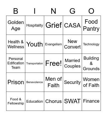 Cliff View Ministries Bingo Card