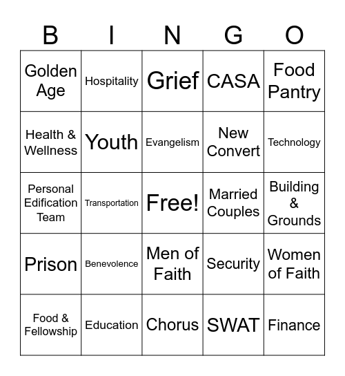 Cliff View Ministries Bingo Card
