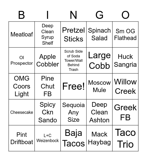 Server Bingo Card