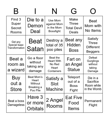 Binding of Isaac Bingo! Bingo Card