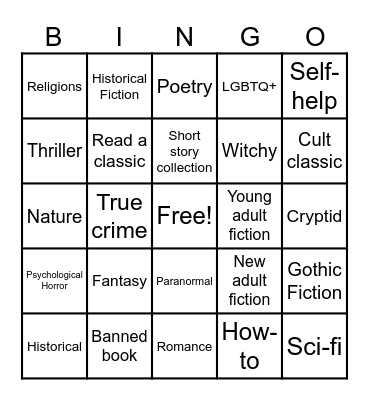 Reading Bingo Card Bingo Card