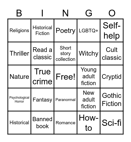 Reading Bingo Card Bingo Card