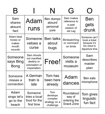 Jet Lag Season 13 Bingo Card