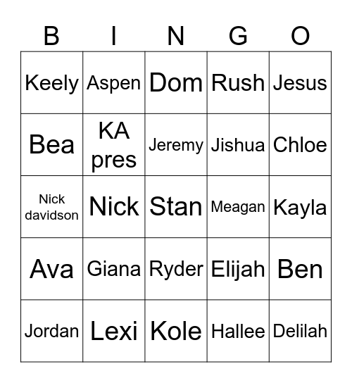 Friends Bingo Card