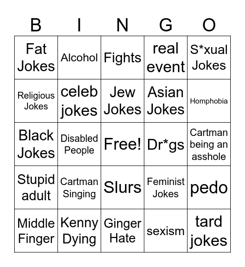 South Park Bingo Card