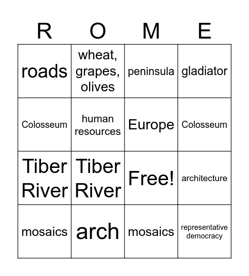 Ancient Rome bingo Card
