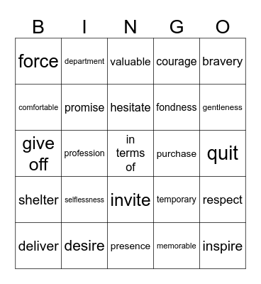 Week 2 Bingo (完形） Bingo Card