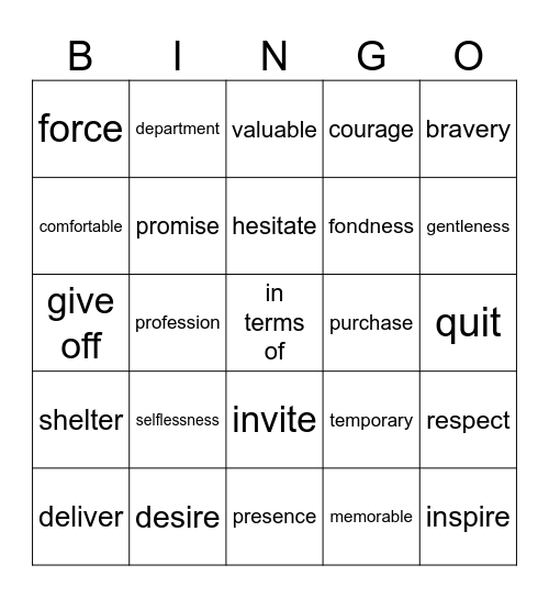 Week 2 Bingo (完形） Bingo Card