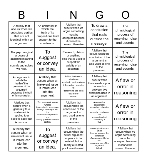 Critical Thinking Bingo Card