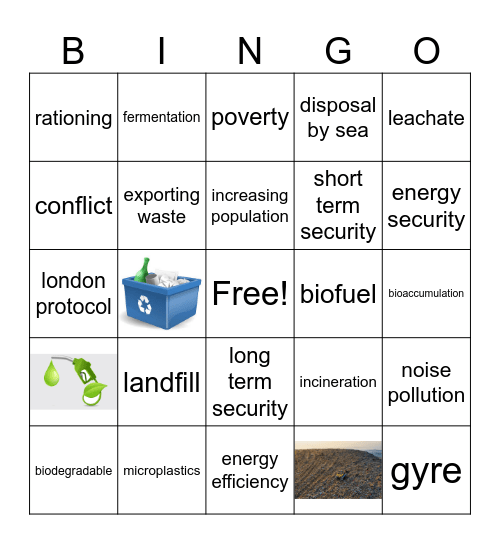 Energy/Waste Disposal Bingo Card