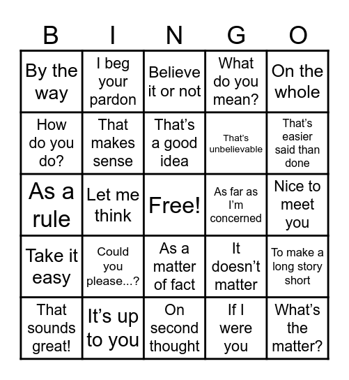 Bingo Bites: Catch the fixed phrase!!! Bingo Card