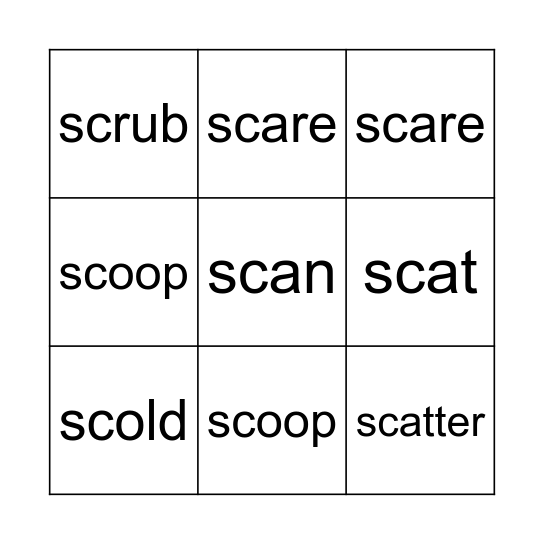 Consonant Blend /sc/ Bingo Card