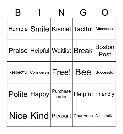 Bee Kind Bingo Card