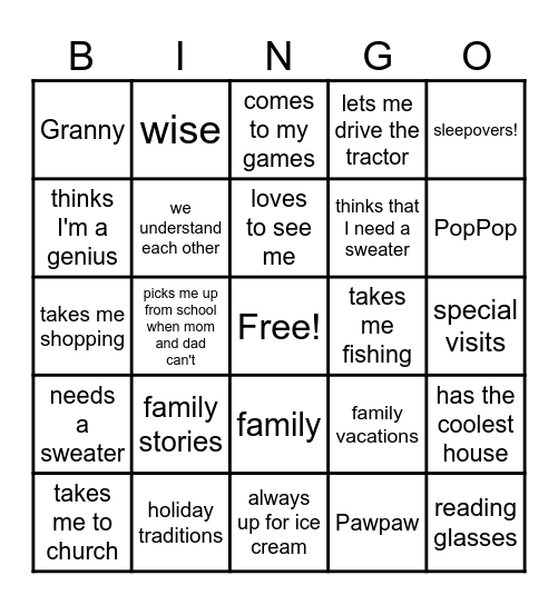 Grandparents Day Bingo! Bingo Card