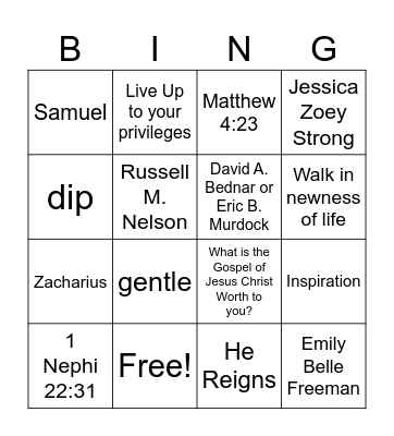 Gospel Library Search Bingo Card