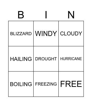WEATHER Bingo Card
