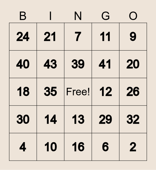 Periodic Table Bingo Card