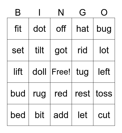 Words, words, words Bingo Card
