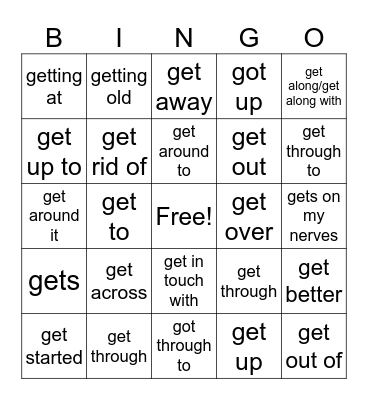 Phrasal Verbs with Get: Sundai Brown Bingo Card