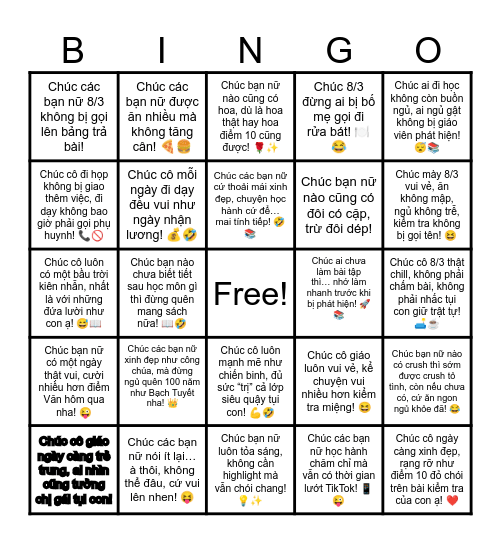 8/3 Bingo Card