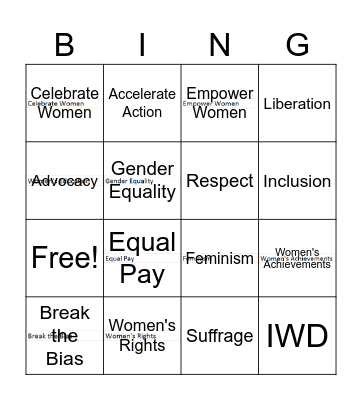 International Women's Day Bingo Card