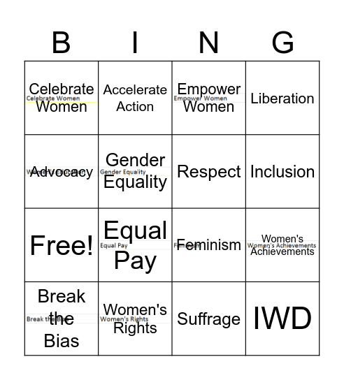 International Women's Day Bingo Card