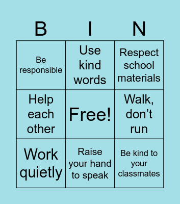 Classroom rules Bingo Card