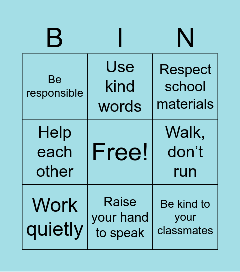 Classroom rules Bingo Card