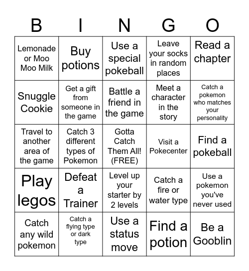 Pokemon Unbirthday Bingo Card