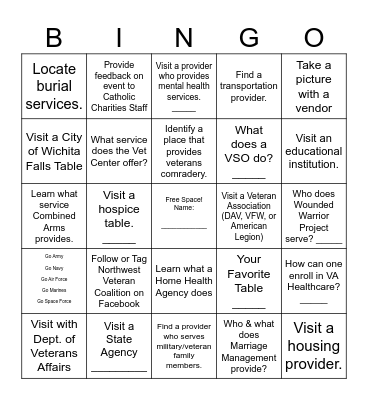 Memorial Day Veterans BBQ and Resource Fair Bingo Card