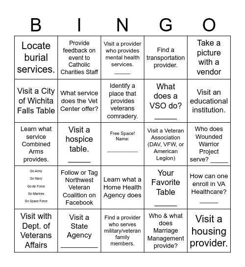 Memorial Day Veterans BBQ and Resource Fair Bingo Card