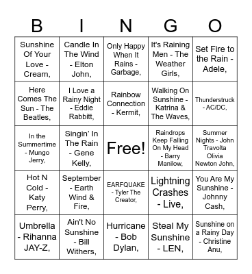 BINGO: WEATHER Bingo Card