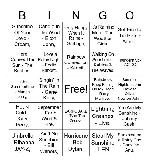 BINGO: WEATHER Bingo Card