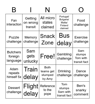 Jetlag 13 Bingo Card