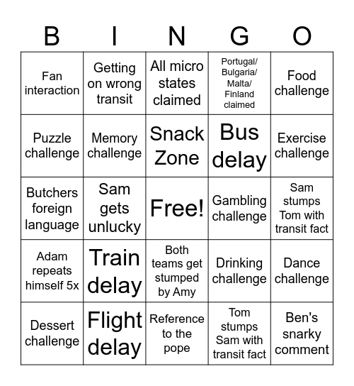 Jetlag 13 Bingo Card