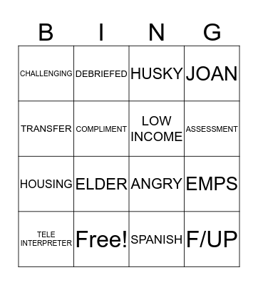 2-1-1  Bingo Card