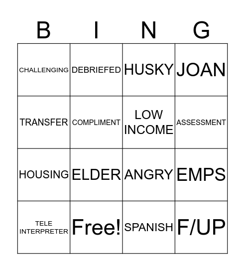 2-1-1  Bingo Card