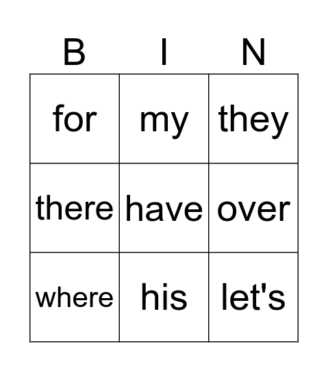 HFC U6L3 Bingo Card