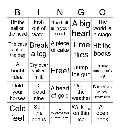 Metaphor Bingo! Bingo Card