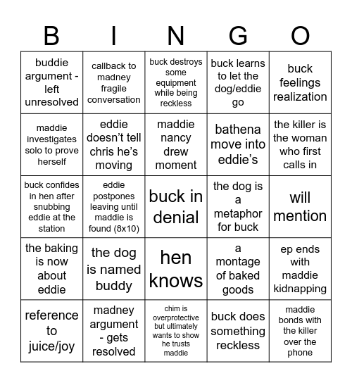 8x09 Bingo Card