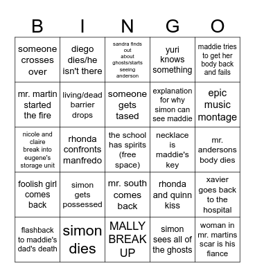 school spirits s2 finale predictions Bingo Card
